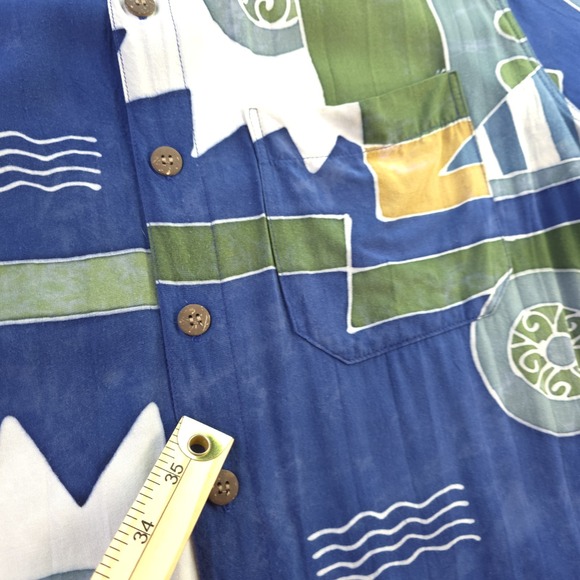Vintage Territory Ahead Shirt Medium Blue Aztec Geometric Short Sleeve Rayon - Picture 6 of 10